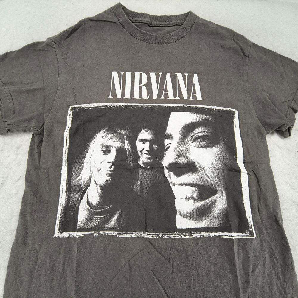 Nirvana Band Crew Neck Graphic Short Sleeve T Shirt Womens Size S Gray White
